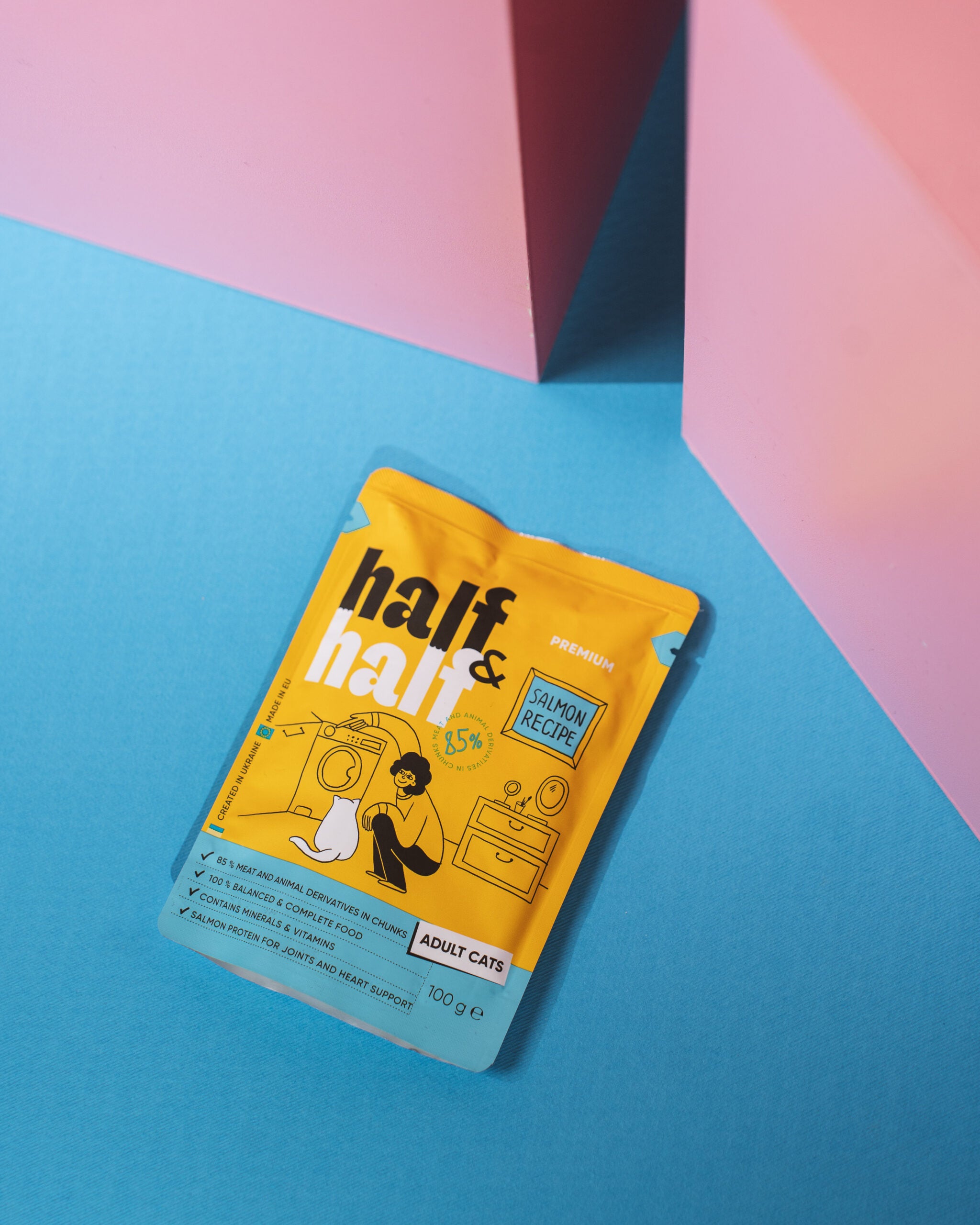 Half&Half Adult Cat Wet Food - Salmon recipe in Jelly 100g x22