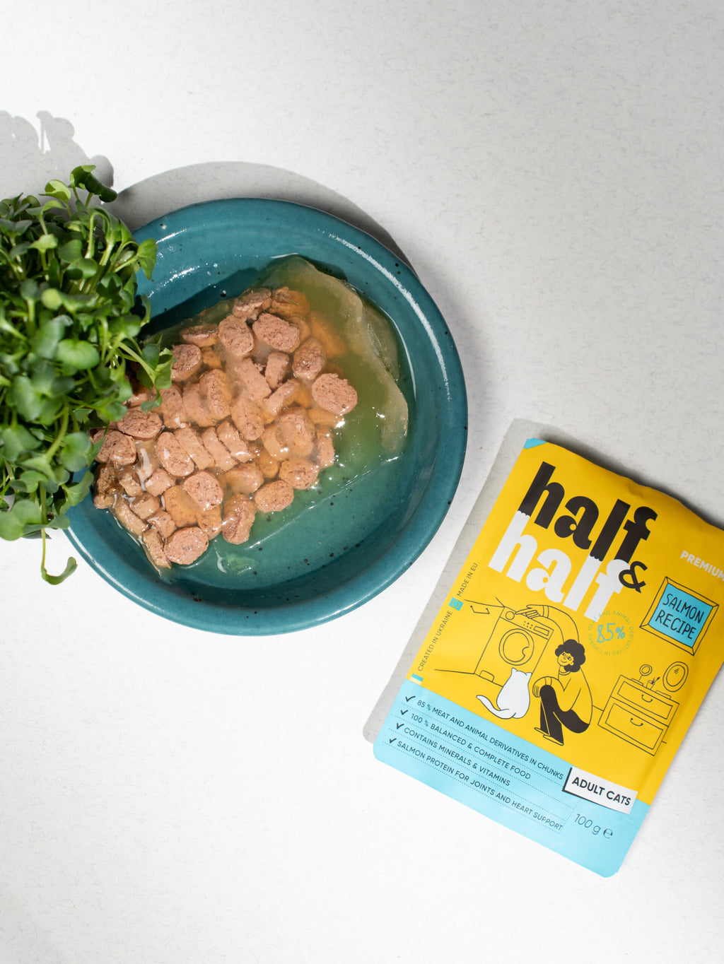 Half&Half Adult Cat Wet Food with Salmon in Jelly - 100g x12