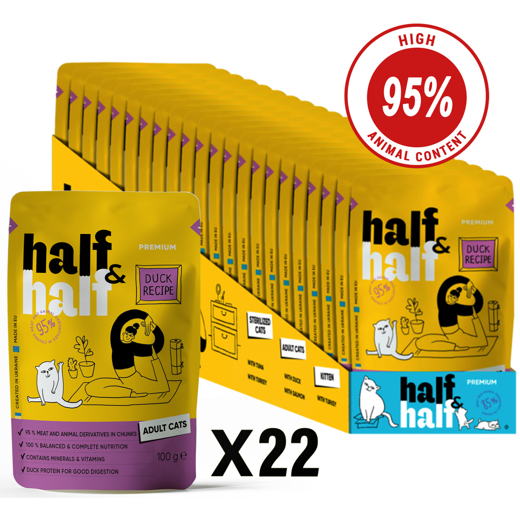 Half&Half Adult Cat Wet Food - Duck recipe in Sauce 100g x22