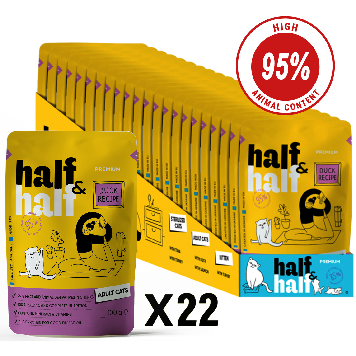 Half&Half Adult Cat Wet Food - Duck recipe in Sauce 100g x22