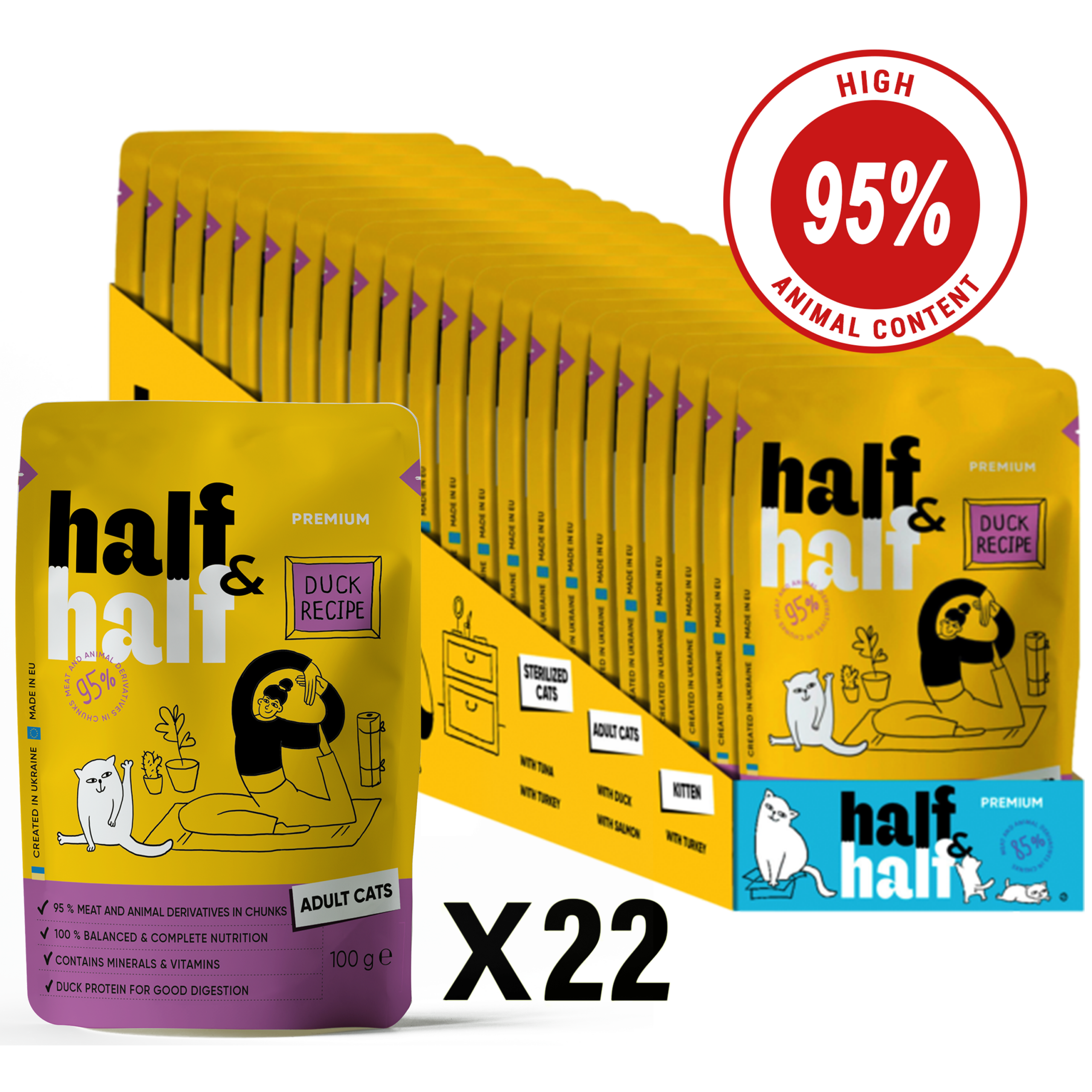 Half&Half Adult Cat Wet Food - Duck recipe in Sauce 100g x22