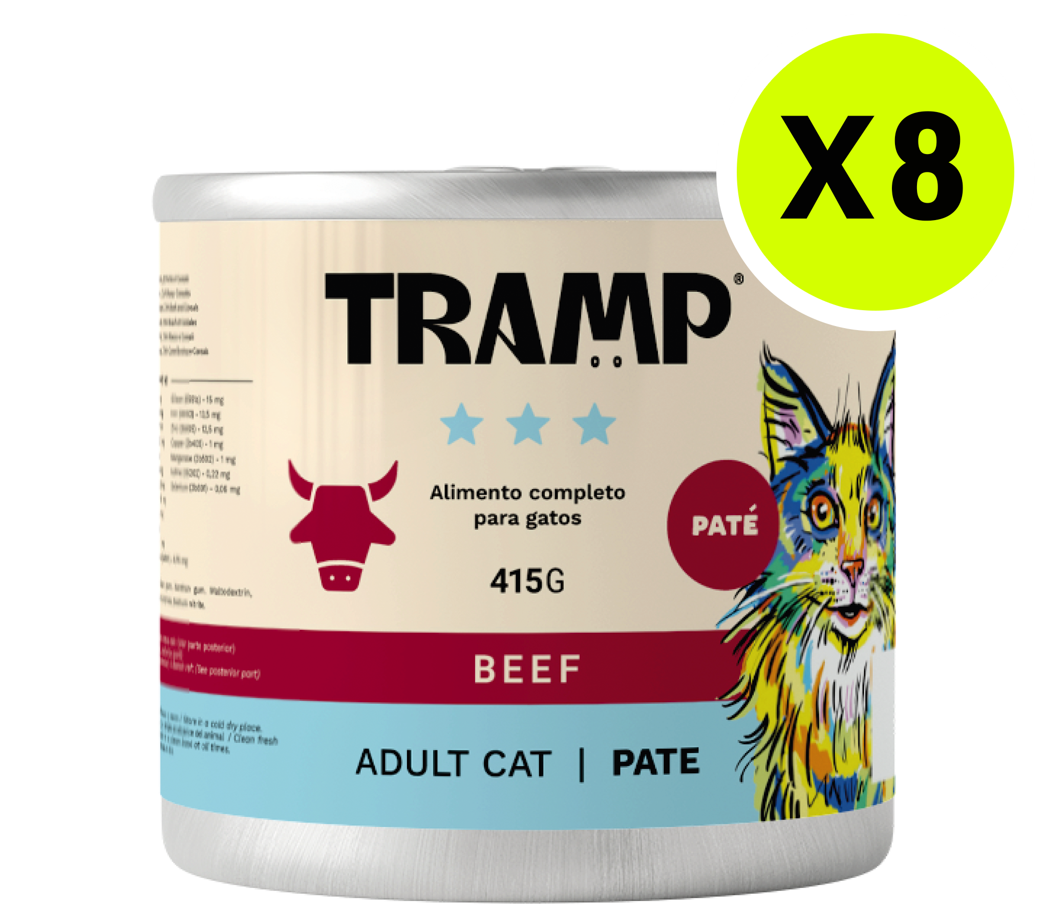 TRAMP Adult Cat Pate Beef 415g x8
