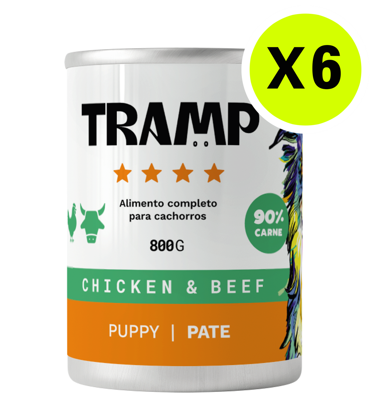 TRAMP Puppy Pate Chicken & Beef 800g x6