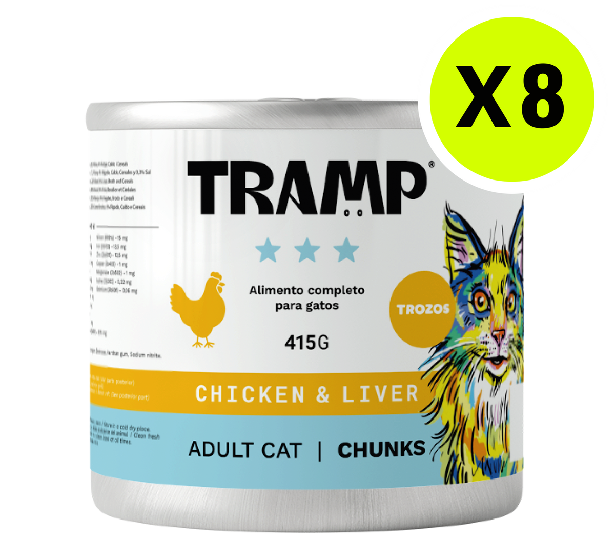 TRAMP Adult Cat Chunks Chicken & Liver 415g x8