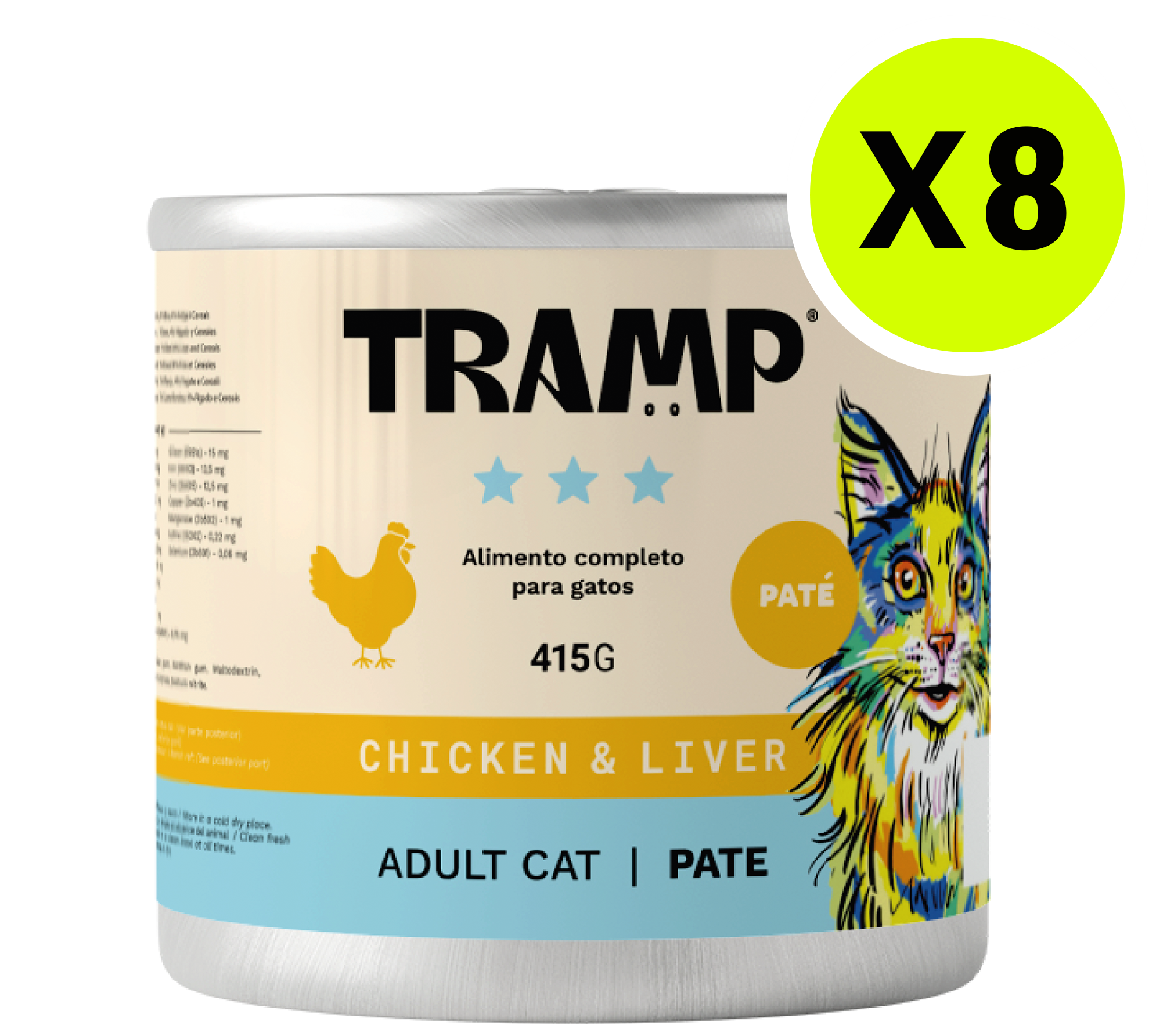 TRAMP Adult Cat Pate Chicken & Liver 415g x8