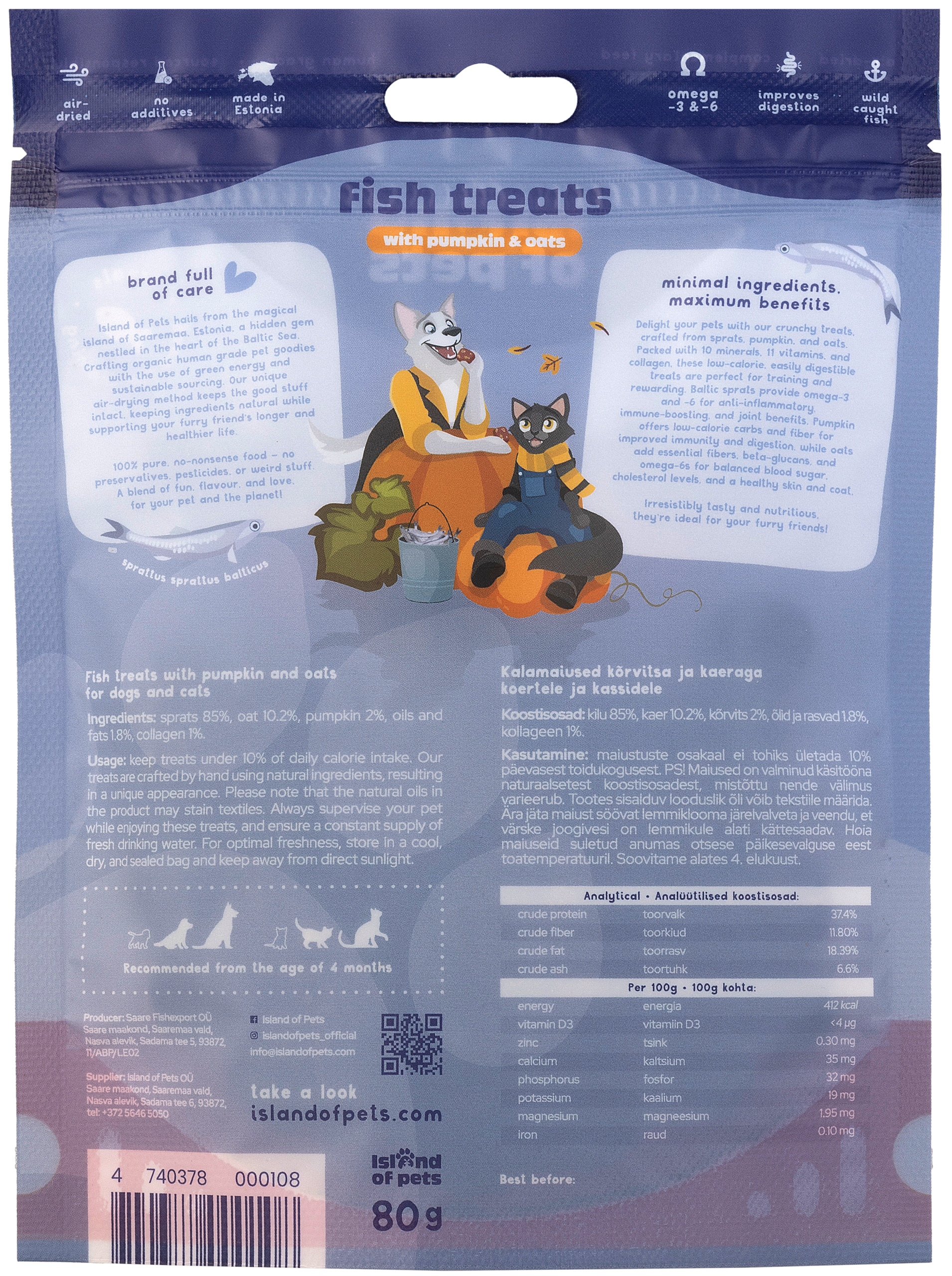 Island of Pets Fish Treats with Pumpkin & Oats 80g