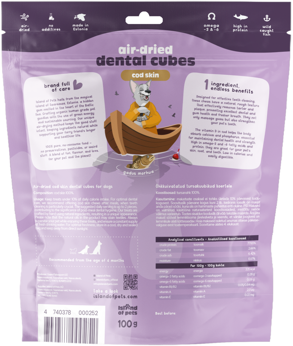 Island of Pets Air-dried Dental Cubes Cod skin 100g