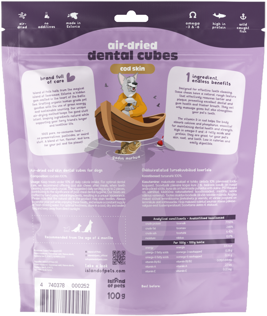 Island of Pets Air-dried Dental Cubes Cod skin 100g