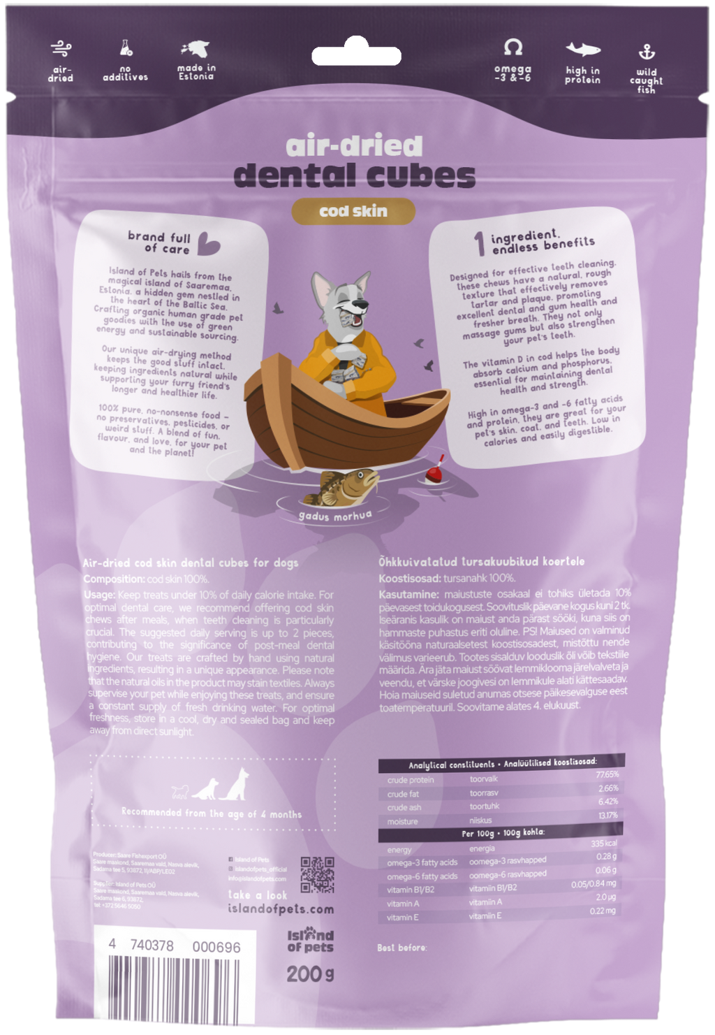 Island of Pets Air-dried Dental Cubes Cod skin 200g