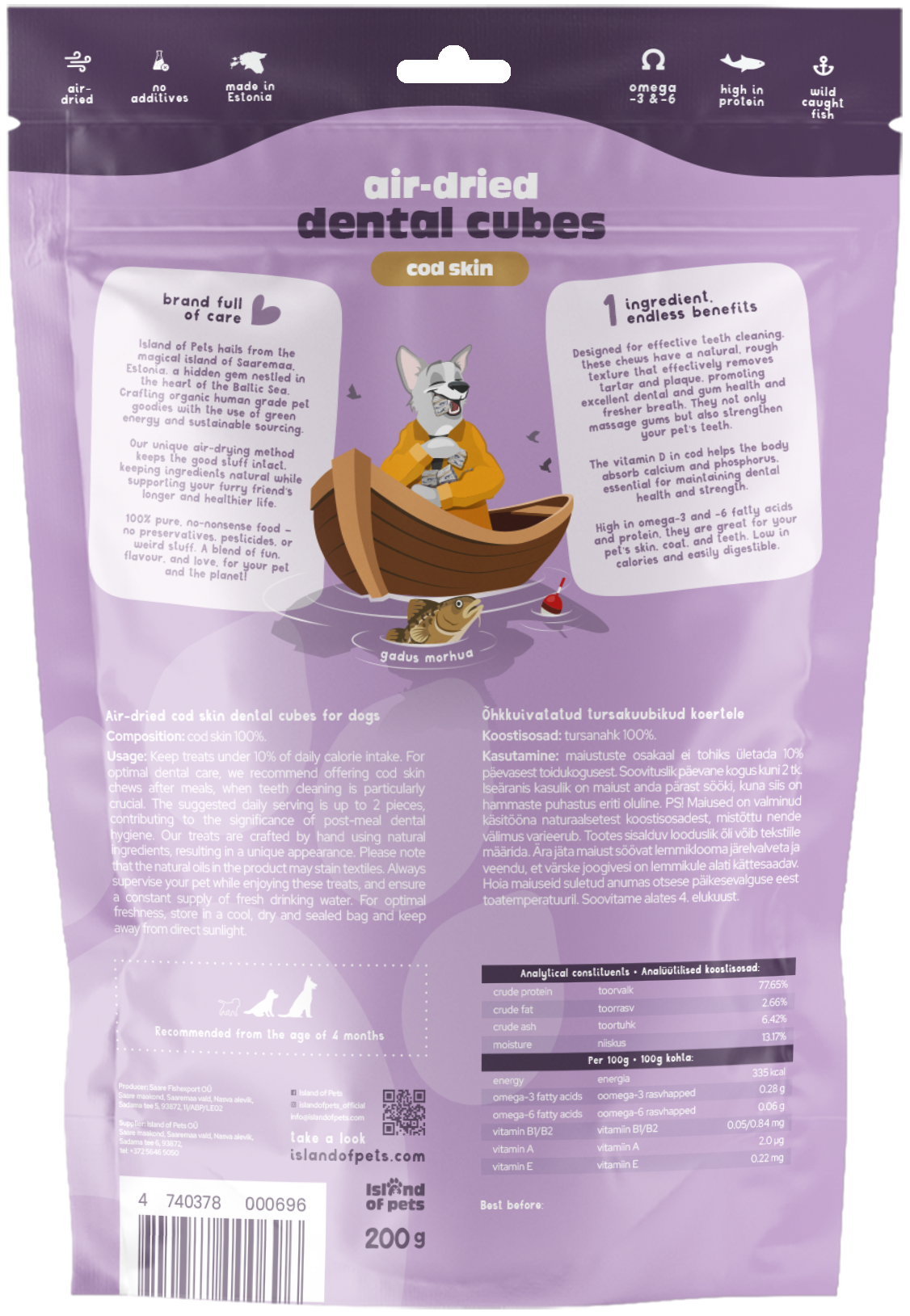 Island of Pets Air-dried Dental Cubes Cod skin 200g