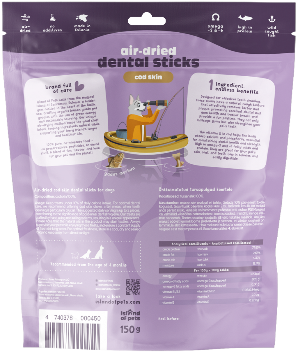 Island of Pets Air-dried Dental Sticks Cod Skin 150g