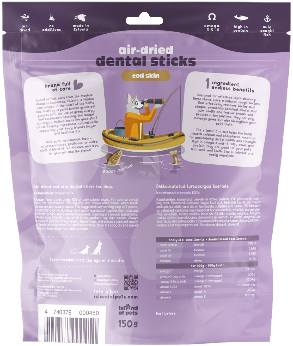 Island of Pets Air-dried Dental Sticks Cod Skin 150g