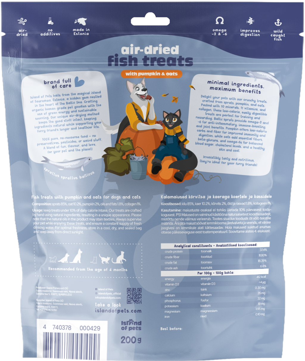 Island of Pets Fish Treats with Pumpkin & Oats 200g