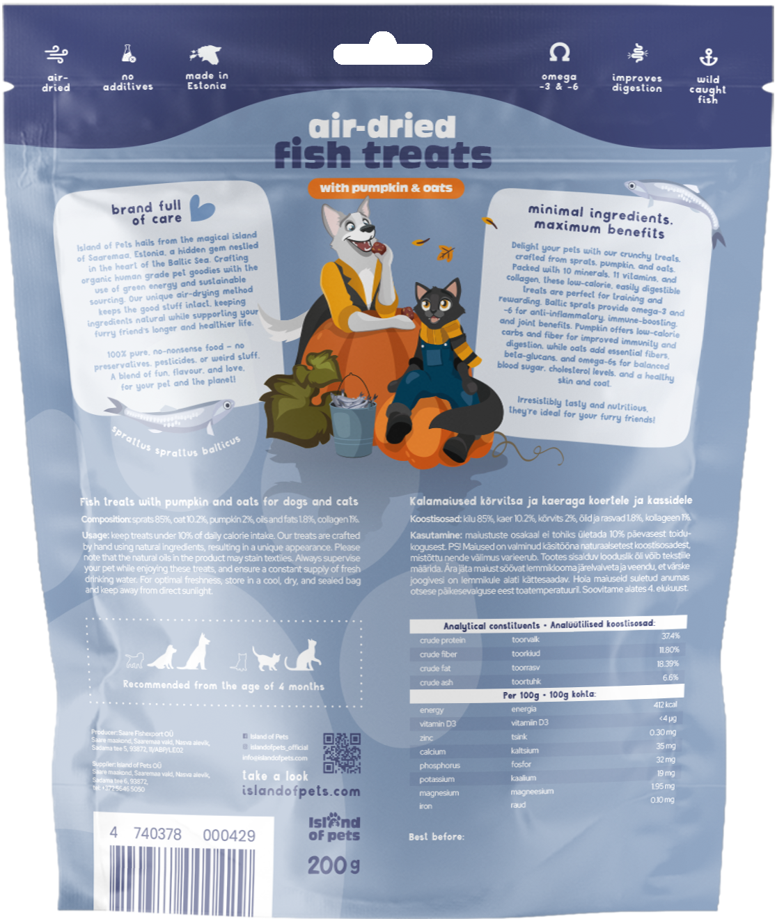 Island of Pets Fish Treats with Pumpkin & Oats 200g