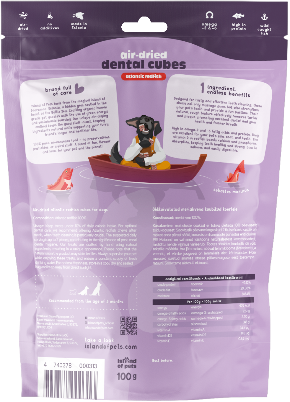 Island of Pets Air-dried Dental Cubes Atlantic Redfish 100g
