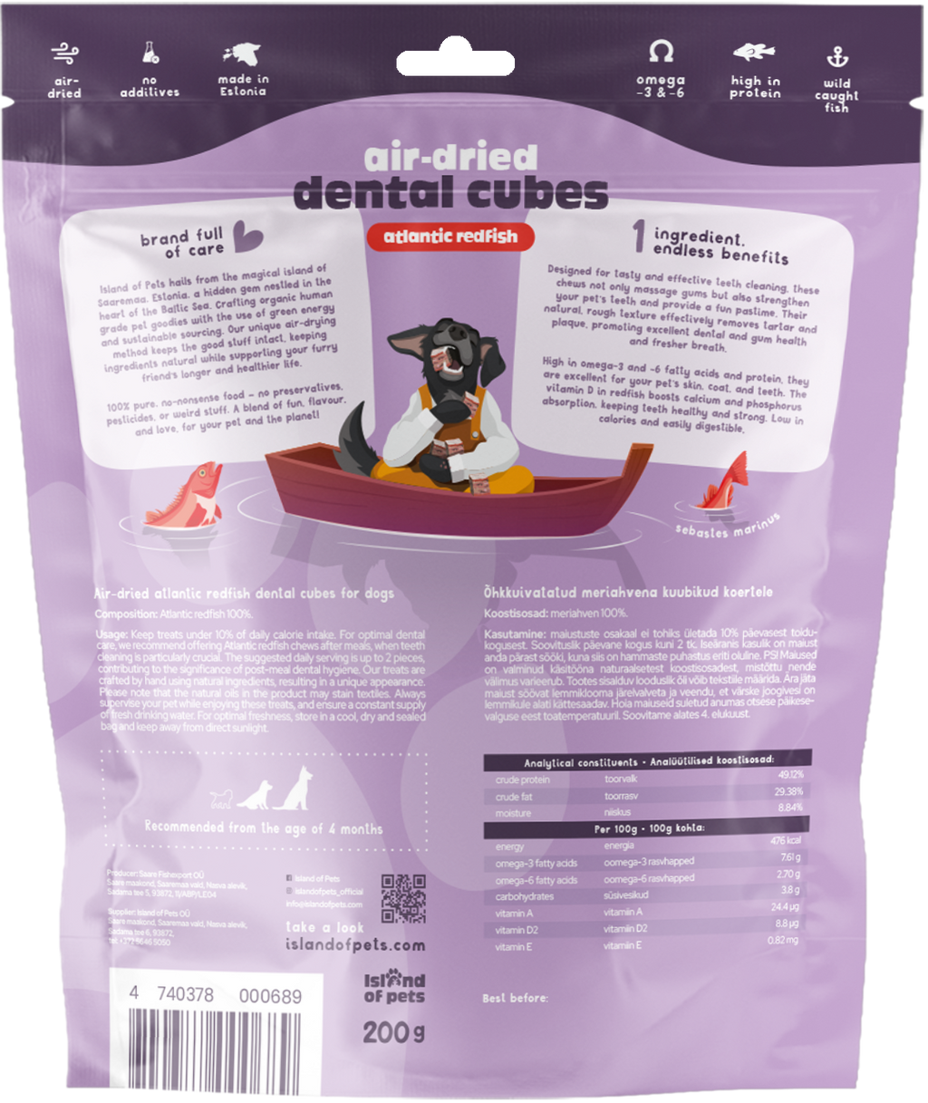 Island of Pets Air-dried Dental Cubes Atlantic Redfish 200g