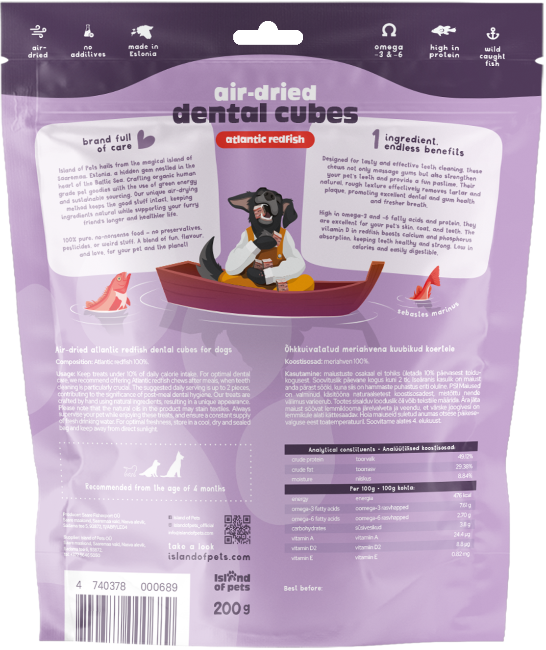 Island of Pets Air-dried Dental Cubes Atlantic Redfish 200g