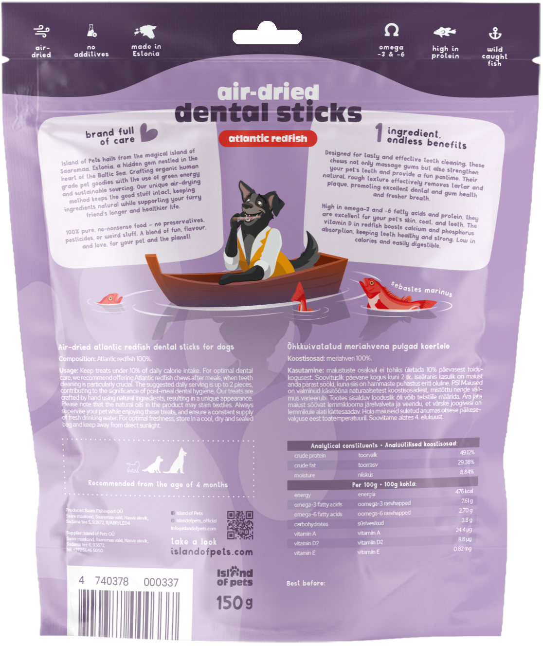 Island of Pets Air-dried Dental Sticks Atlantic Redfish 150g