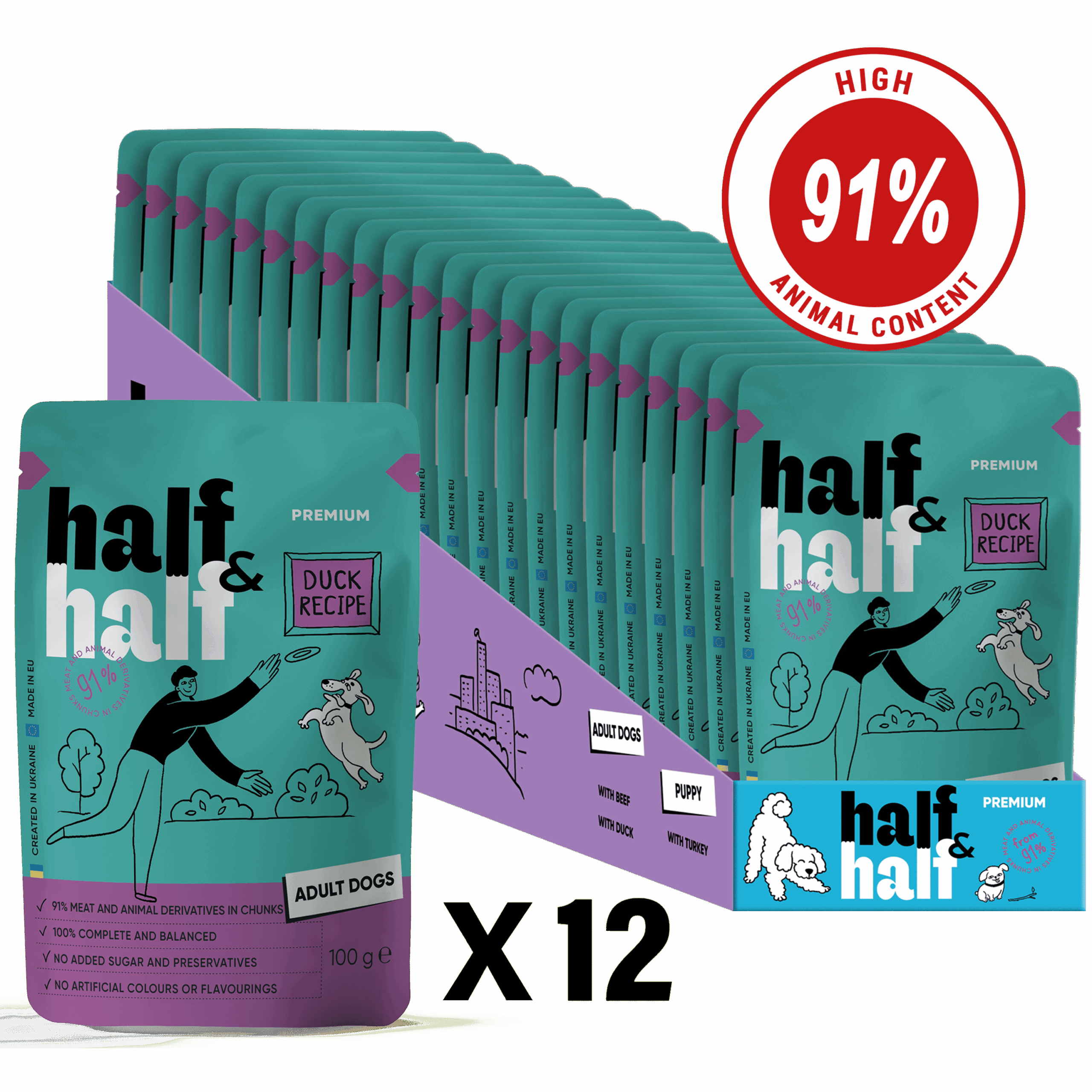 Half&Half Adult Dog Wet Food with Duck in Sauce 100g x12