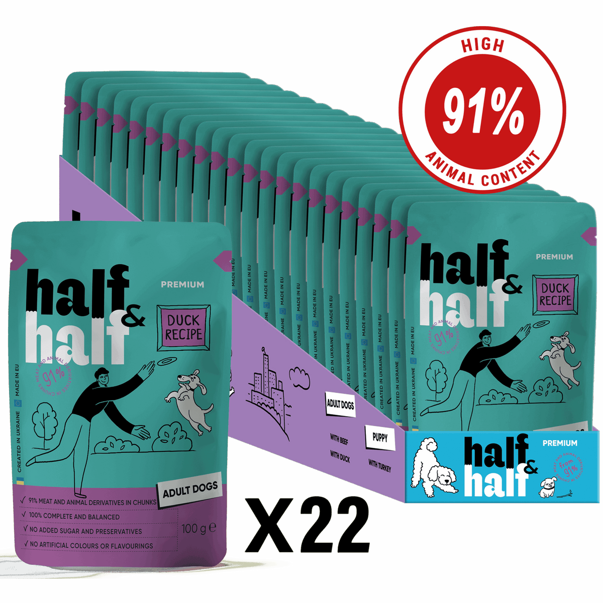 Half&Half Adult Dog Wet Food - Duck recipe in Sauce - 100g x22