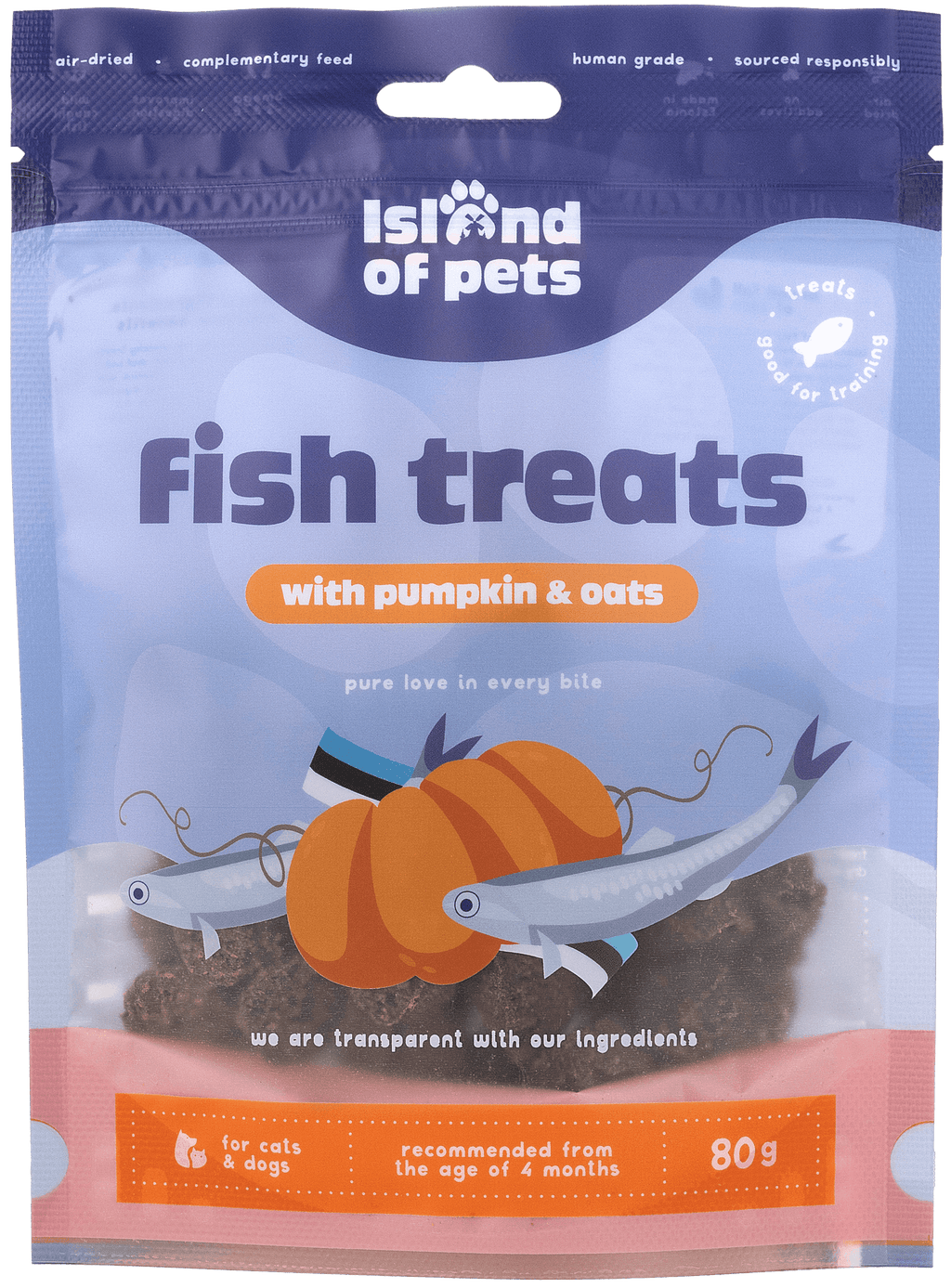 Island of Pets Fish Treats with Pumpkin & Oats 80g