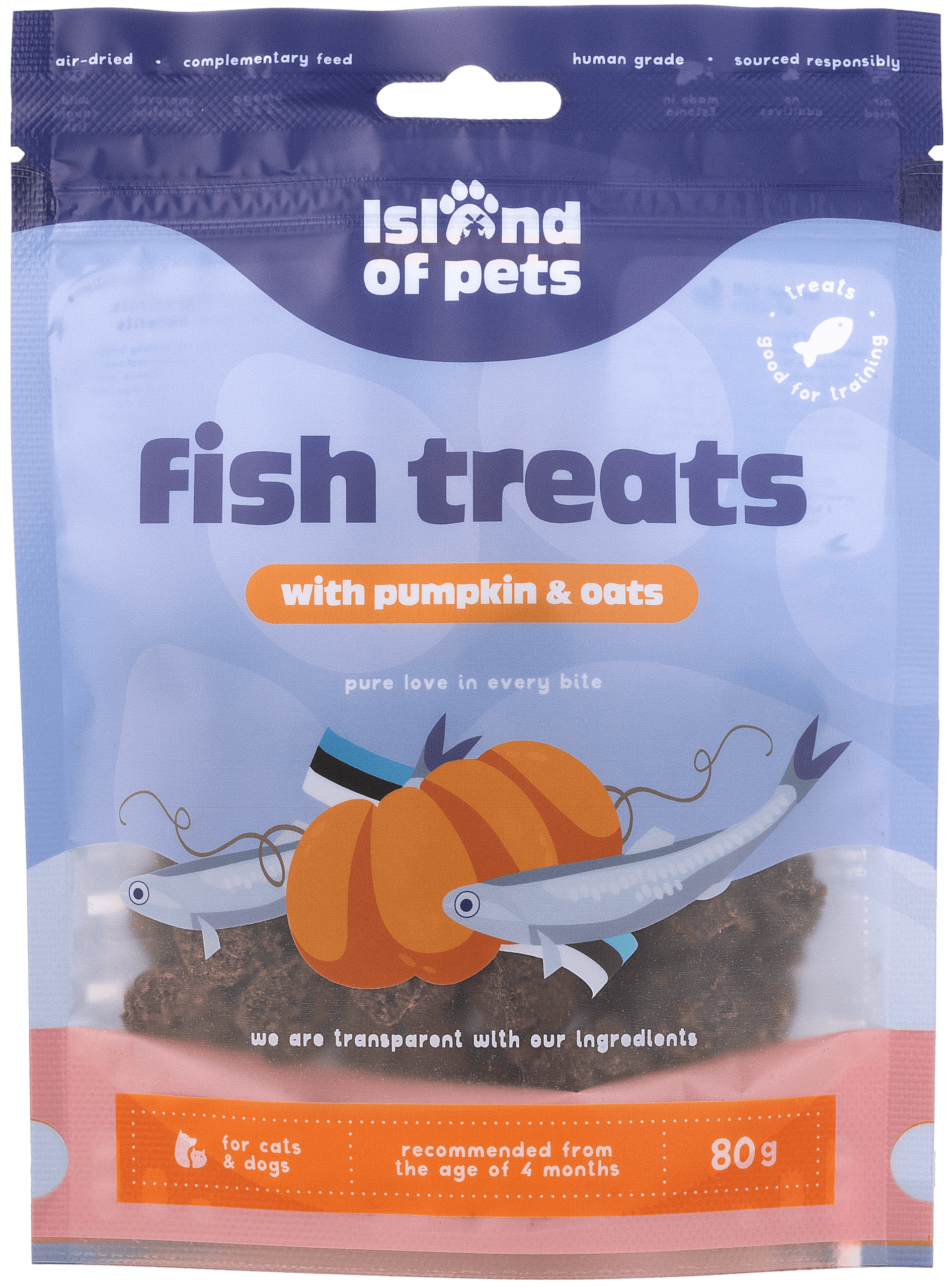 Island of Pets Fish Treats with Pumpkin & Oats 80g