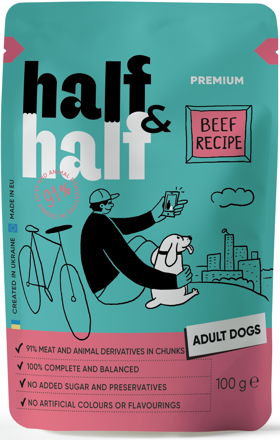 Half&Half Adult Dog Wet Food - Beef recipe in Sauce - 100g x22