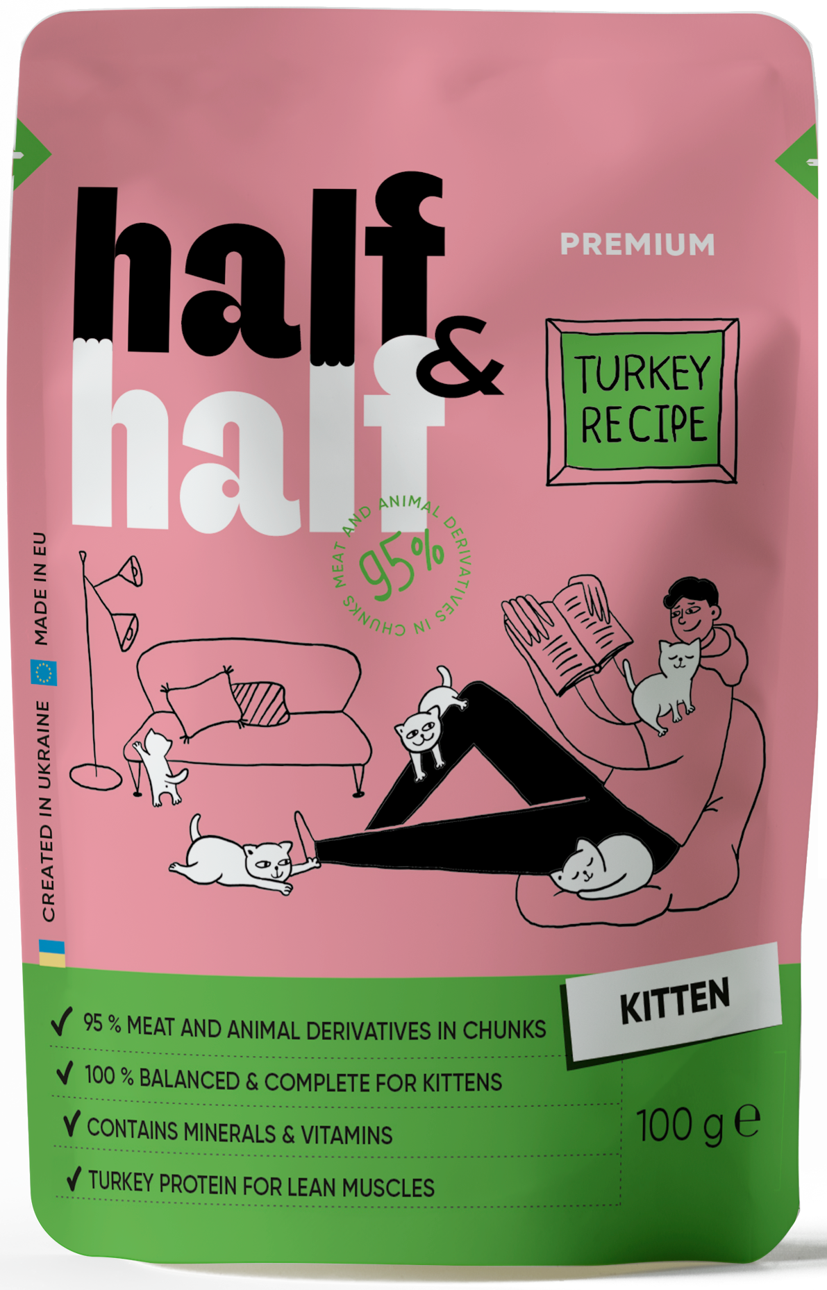 Half&Half Kitten Wet Food with Turkey in Jelly - 100g x12