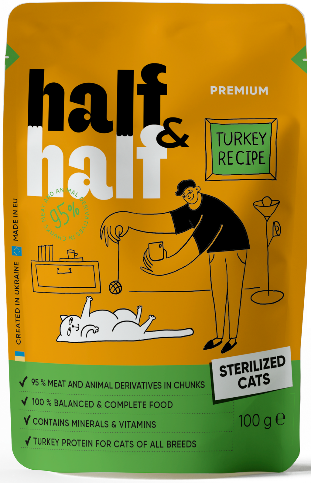 Half&Half Sterilized Cat Wet Food - Turkey recipe in Jelly 100g x22