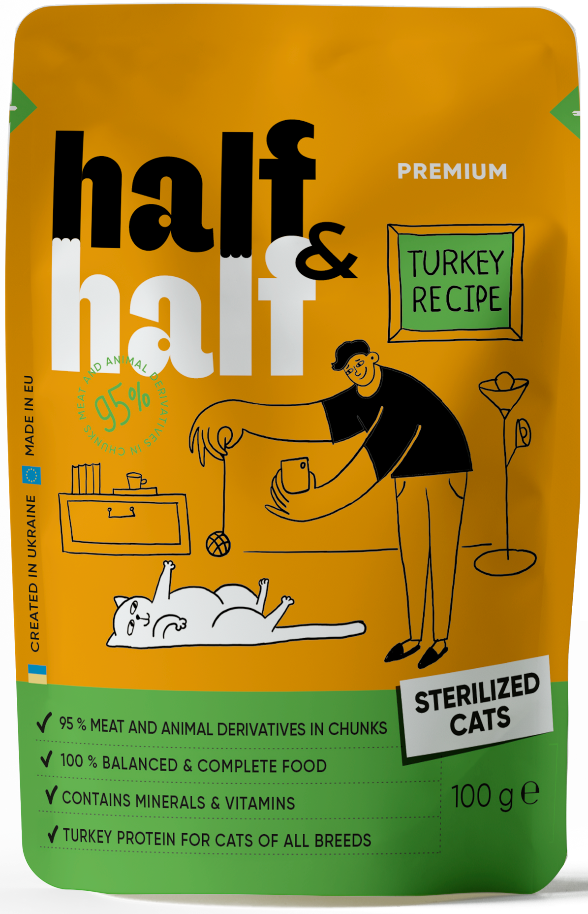 Half&Half Sterilized Cat Wet Food - Turkey recipe in Jelly 100g x22