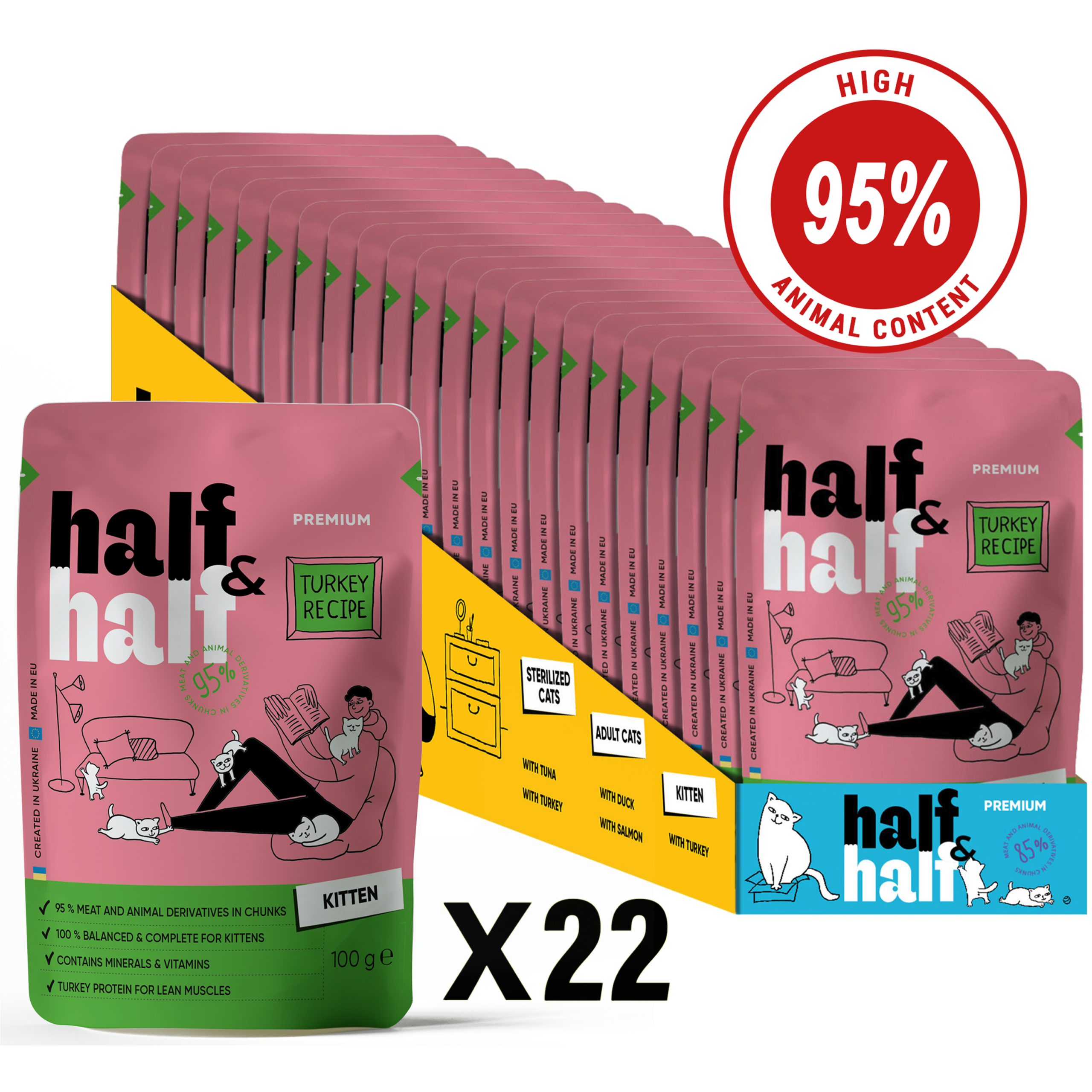 Half&Half Kitten Wet Food - Turkey recipe in Jelly 100g x22