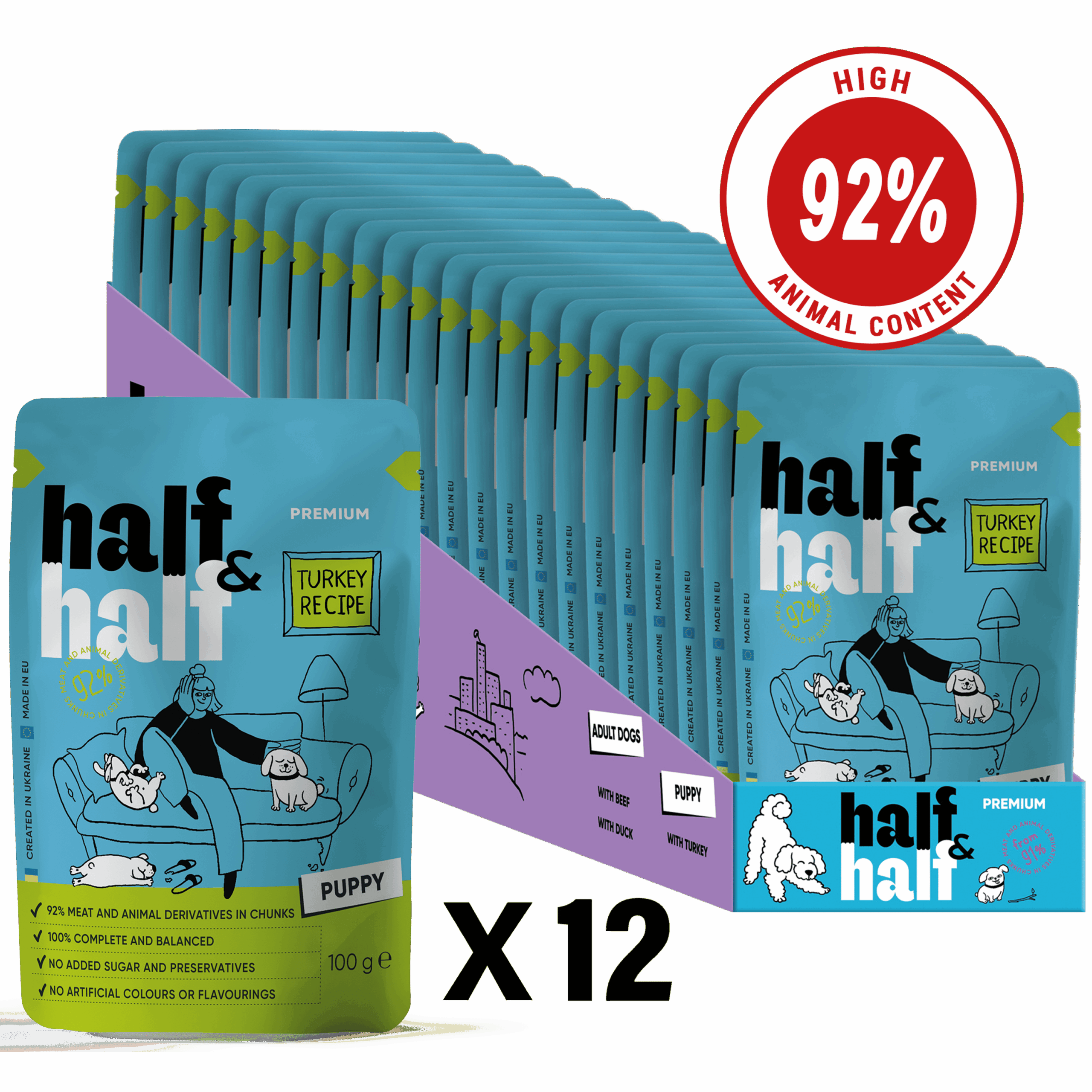 Half&Half Puppy Wet Food with Turkey in Sauce 100g x12