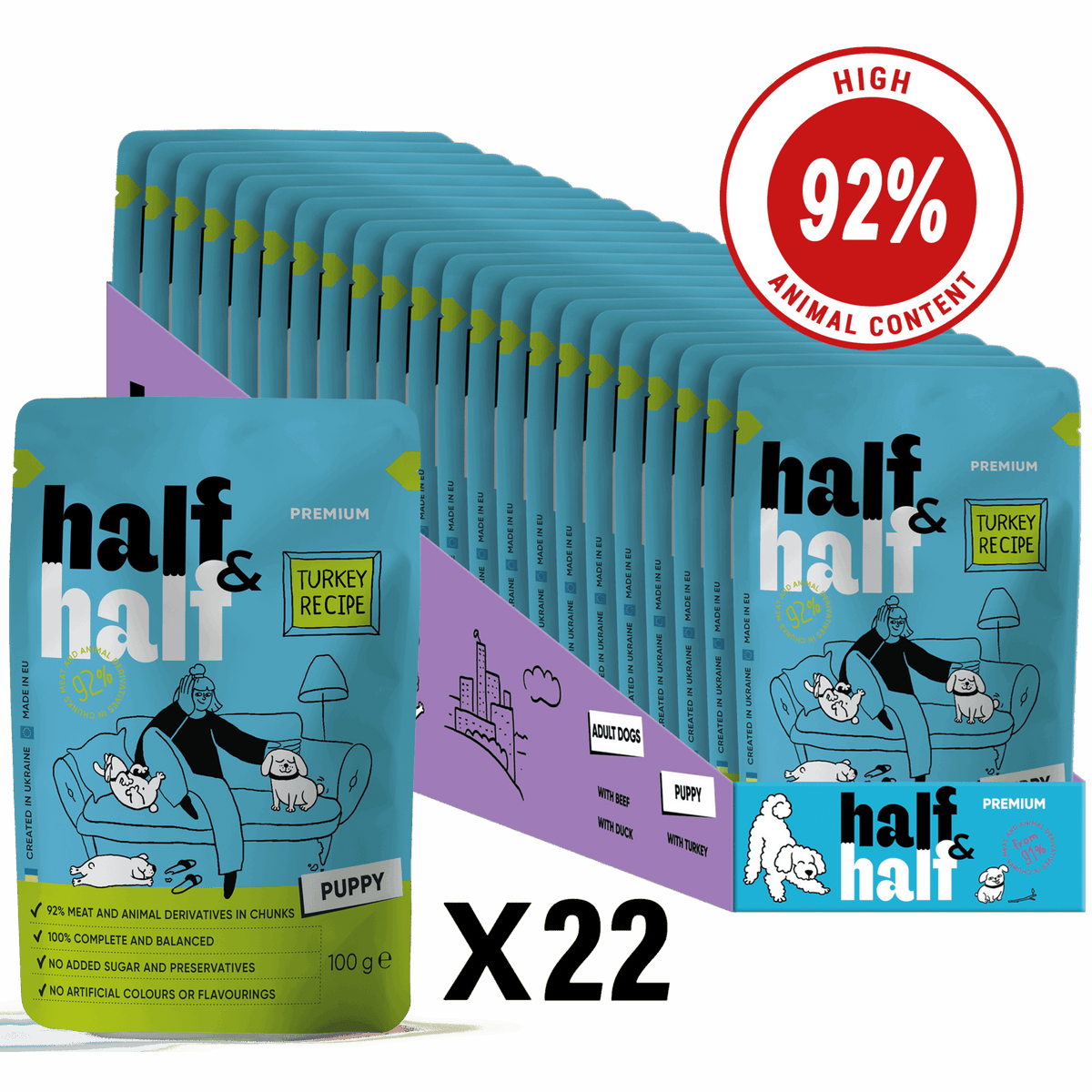 Half&Half Puppy Wet Food - Turkey recipe in Sauce - 100g x22
