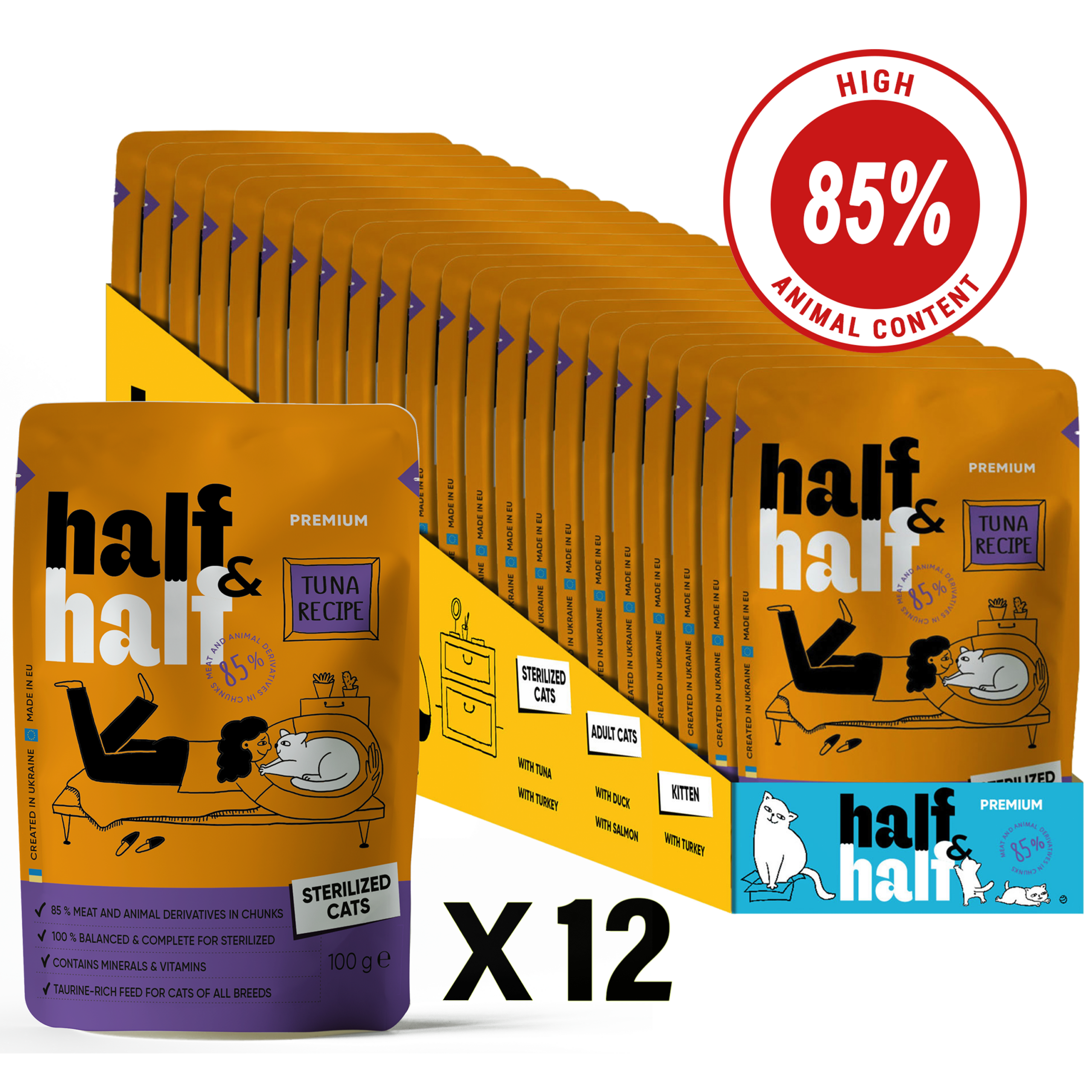 Half&Half Sterilized Cat Wet Food with Tuna in Sauce - 100g x12