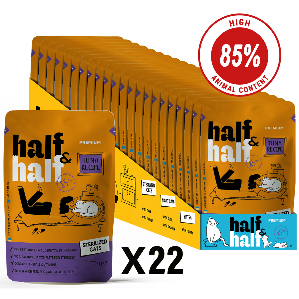 Half&Half Sterilized Cat Wet Food - Tuna recipe in Sauce 100g x22