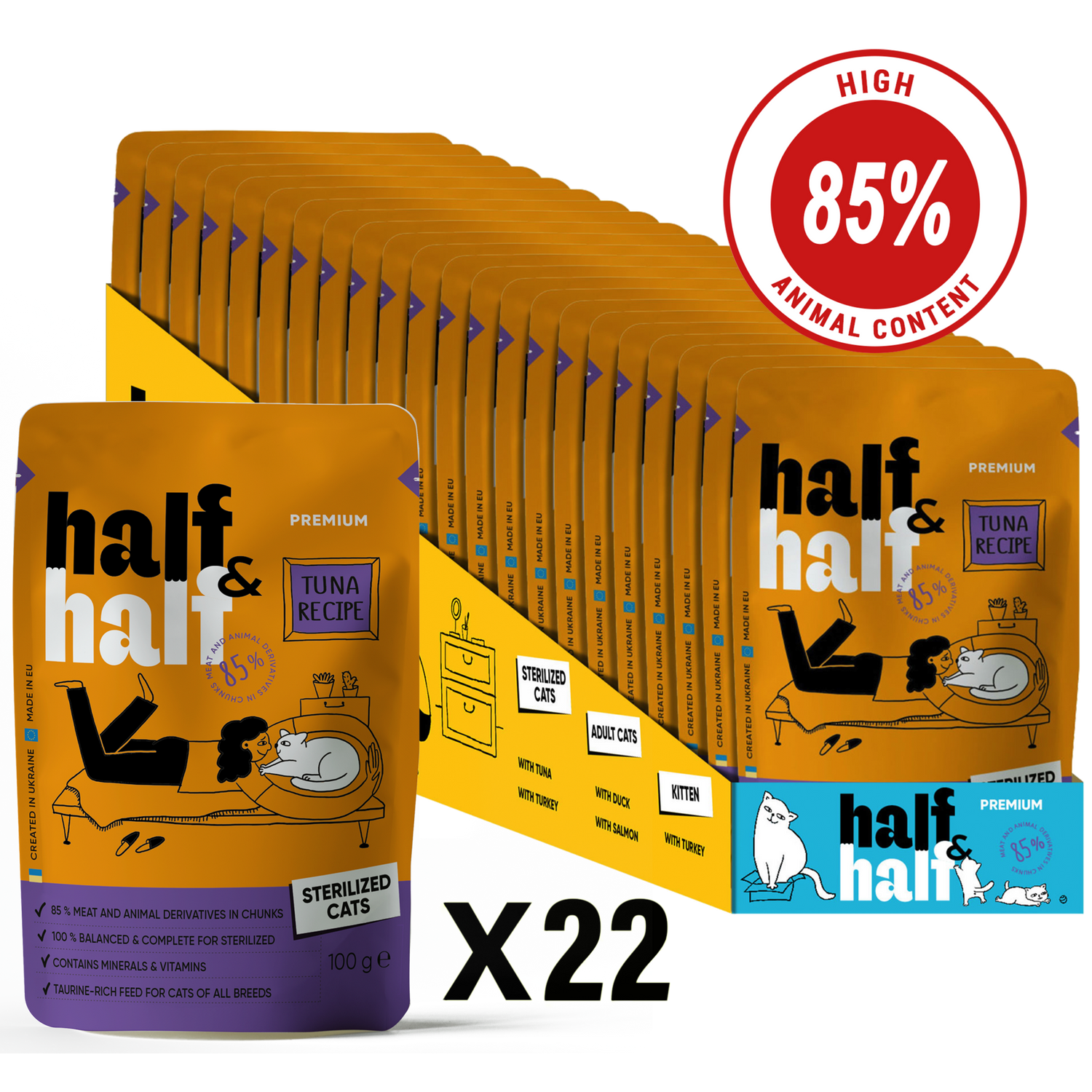 Half&Half Sterilized Cat Wet Food - Tuna recipe in Sauce 100g x22