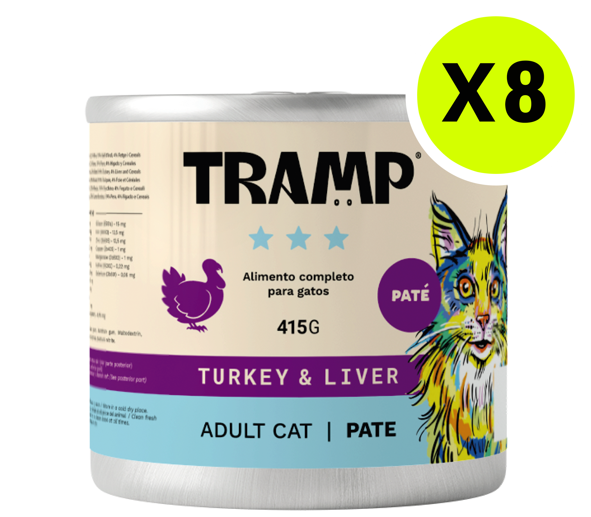 TRAMP Adult Cat Pate Turkey & Liver 415g x8