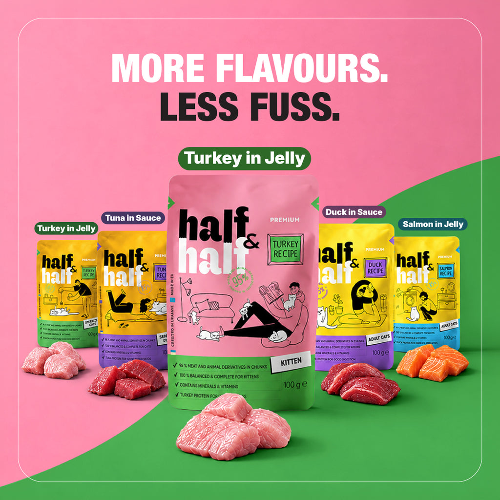 Half&Half Kitten Wet Food - Turkey recipe in Jelly 100g x22