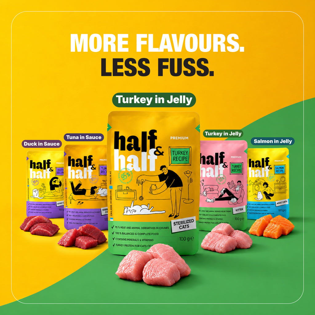 Half&Half Sterilized Cat Wet Food - Turkey recipe in Jelly 100g x22