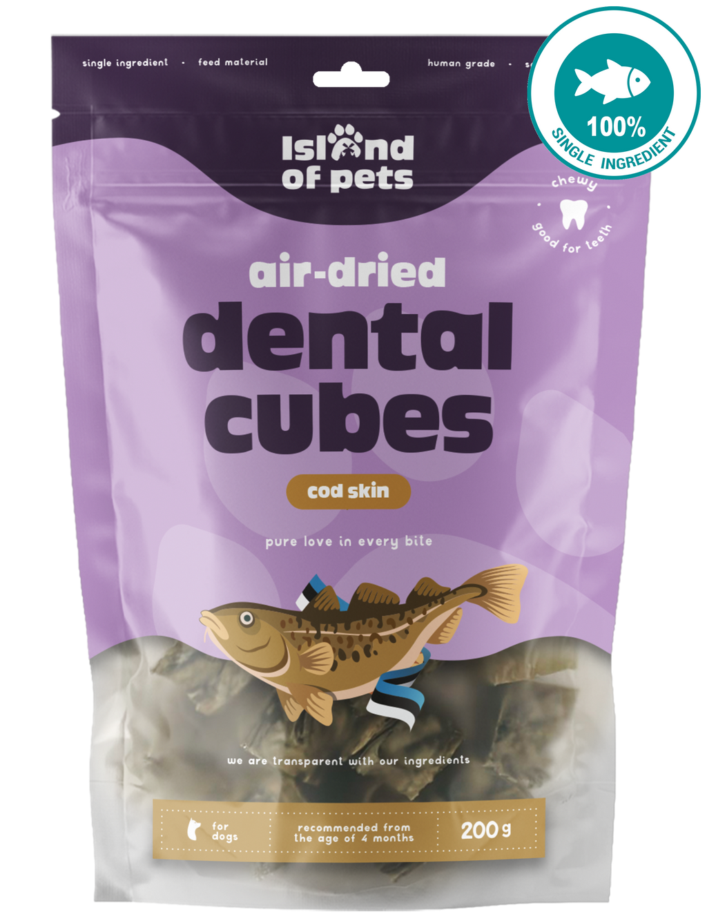 Island of Pets Air-dried Dental Cubes Cod skin 200g