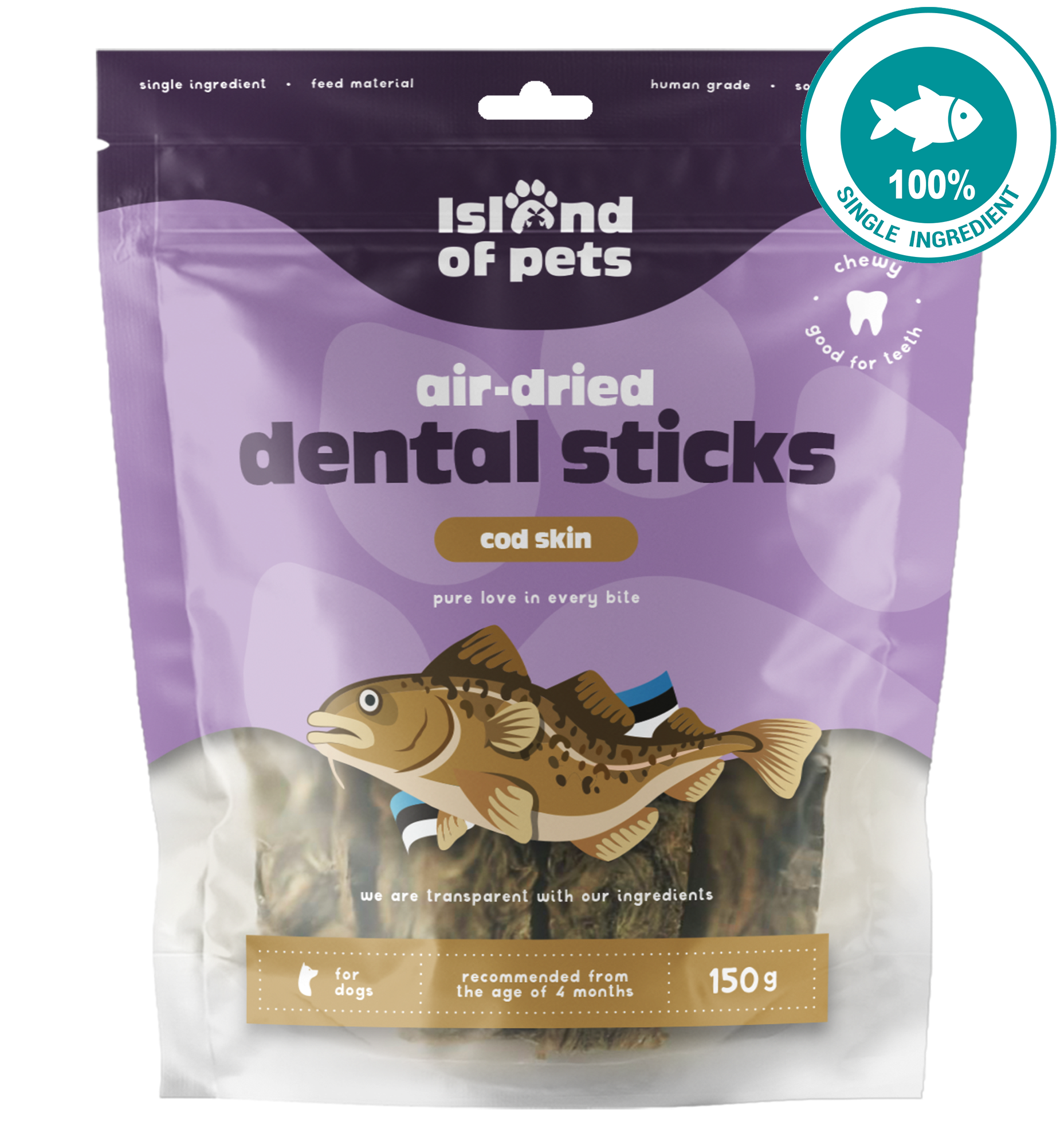 Island of Pets Air-dried Dental Sticks Cod Skin 150g