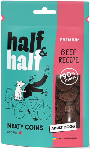 Half&Half Meat Treats for Adult Dogs with Beef - 100g - Natural, Low-Fat Reward Snacks