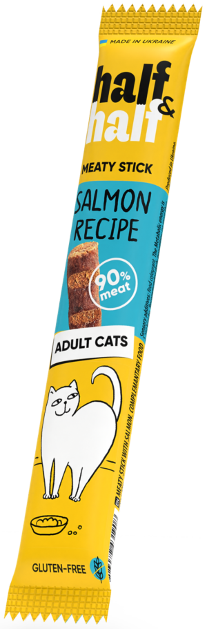 Half&Half Meat Stick with Salmon for Adult Cats – Soft, Digestible Coat-Support Treat