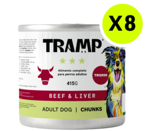 TRAMP Adult Dog Chunks Beef & Liver 415g x8