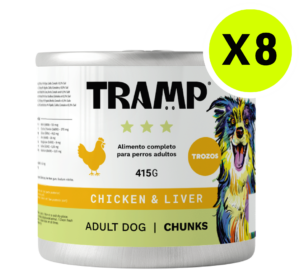 TRAMP Adult Dog Chunks Chicken & Liver 415g x8