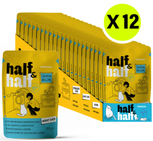 Half&Half Adult Cat Wet Food with Salmon in Jelly - 100g x12 - Salmon Recipe, Complete Nutrition & Hydration Support