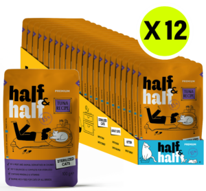 Half&Half Sterilized Cat Wet Food with Tuna in Sauce - 100g x12 - Tuna Recipe, Reduced-Calorie Nutrition & Hydration Support