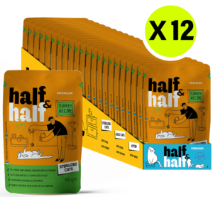 Half&Half Sterilized Cat Wet Food with Turkey in Jelly - 100g x12 - Turkey Recipe, Reduced-Calorie Nutrition & Hydration Support
