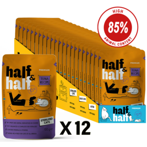 Half&Half Sterilized Cat Wet Food with Tuna in Sauce - 100g x12 - Tuna Recipe, Reduced-Calorie Nutrition & Hydration Support