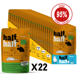 Half&Half Sterilized Cat Wet Food with Turkey in Jelly 100g x22